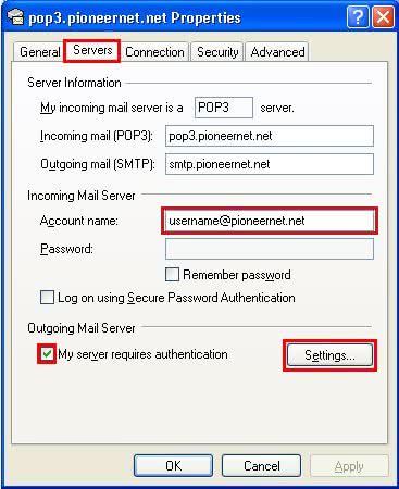 Outlook Express SMTP Server Settings