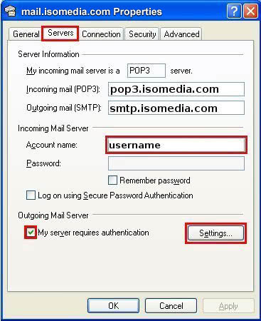 Outlook Express SMTP Server Settings